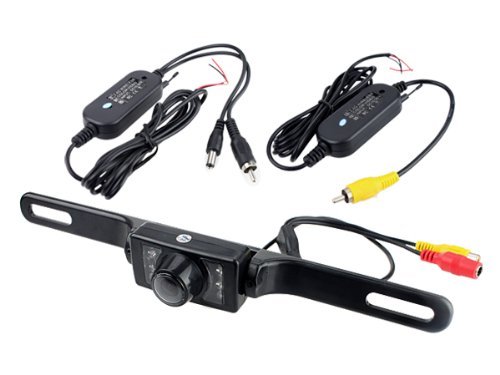 BW 2.4G Wireless Car License Mount Rear View Backup Camera, 7 IR LED Night Vision, Waterproof IP67, 135° Viewing Angle, with Transmitter & Receiver