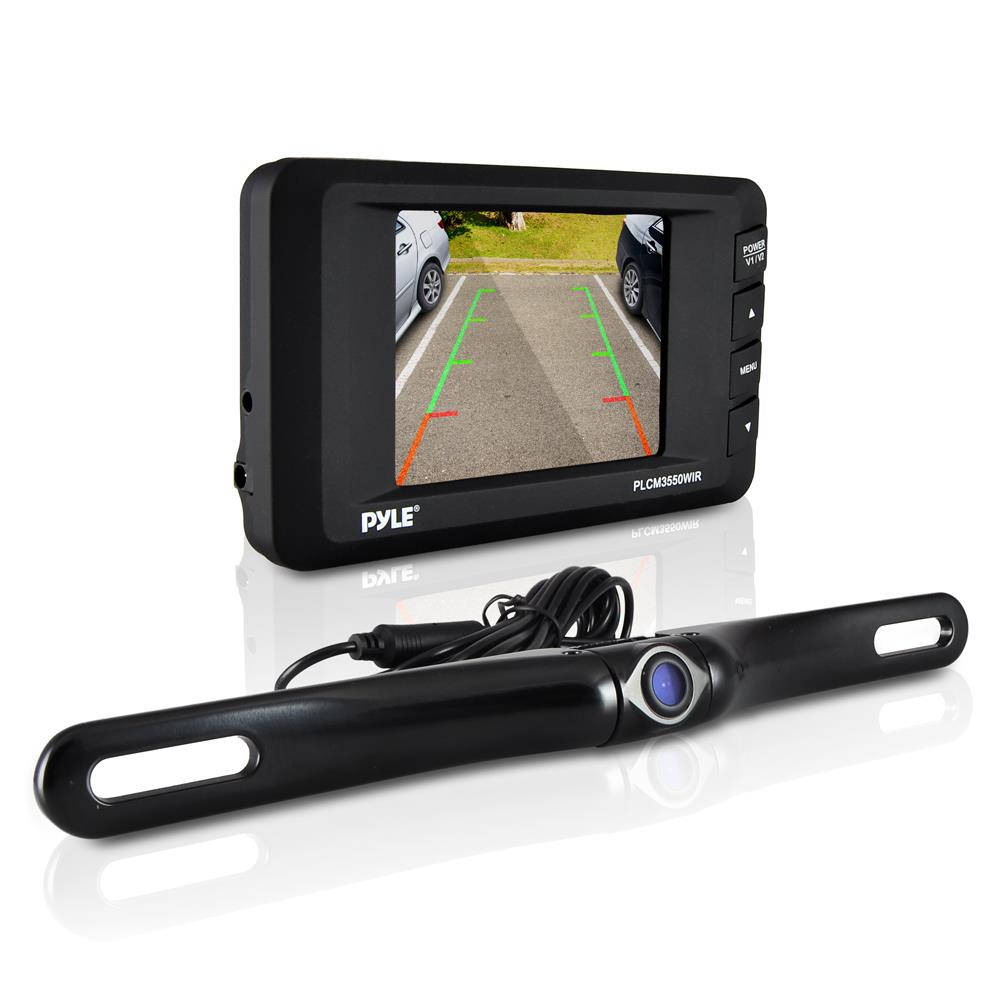 Pyle Wireless Backup Rear View Camera, Waterproof License Plate Car Parking Rearview Reverse Safety / Vehicle Monitor System w/ 4.3" Mirror Video LCD, Distance Scale Lines, Night Vision, PLCM4590WIR