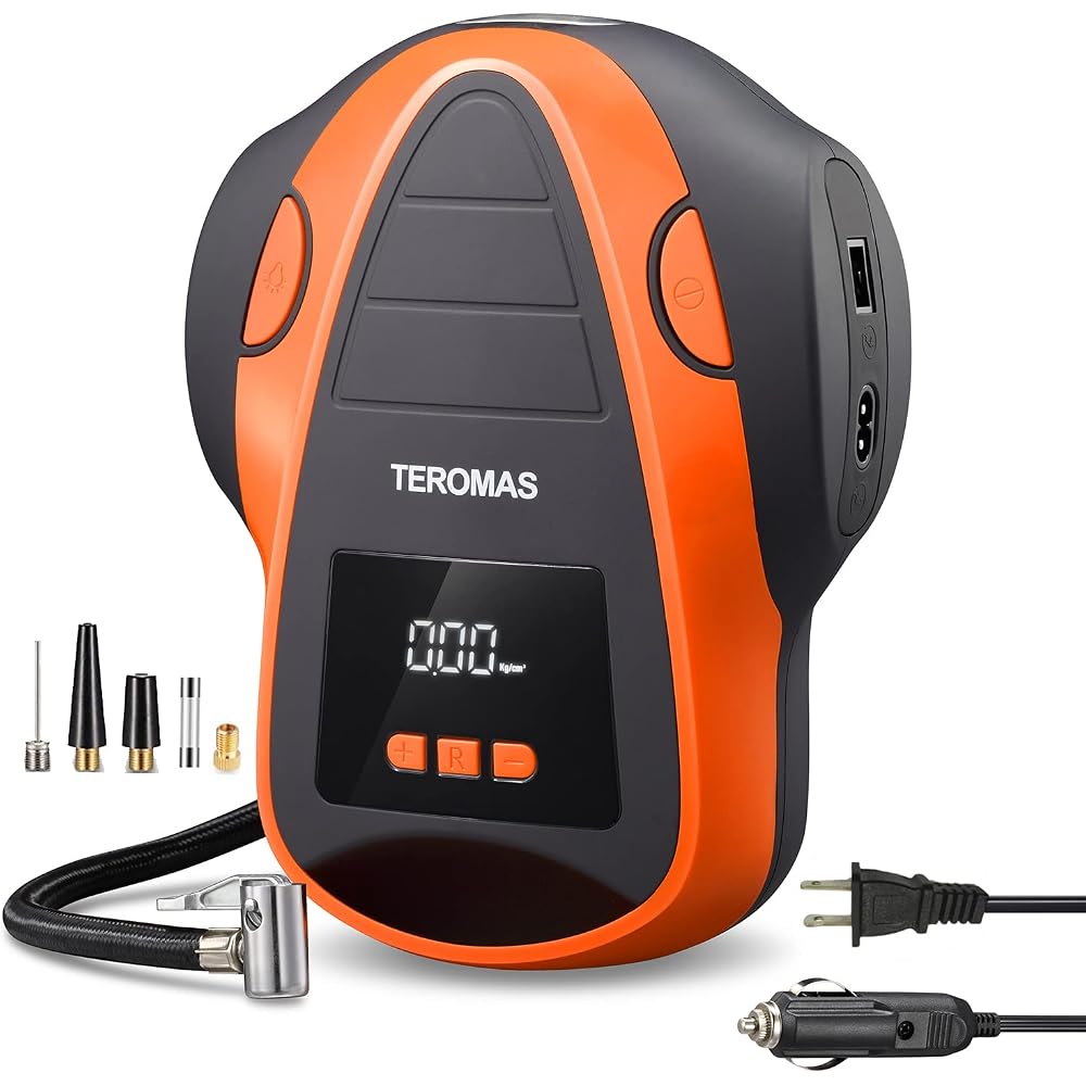 TEROMAS Tire Inflator Portable Air Compressor, Air Pump DC/AC for Car Tires 12V DC and Other Inflatables at Home 110V AC, Digital Electric Tire Pump with Pressure Gauge (Green)