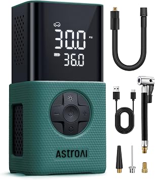 AstroAI Tire Inflator L7S Portable Air Compressor Cordless Bike Air Pump with Digital Dual Values Display, 150 PSI Car Tires Pump with LED Lights, for Auto, Motorcycles, Bikes, Balls