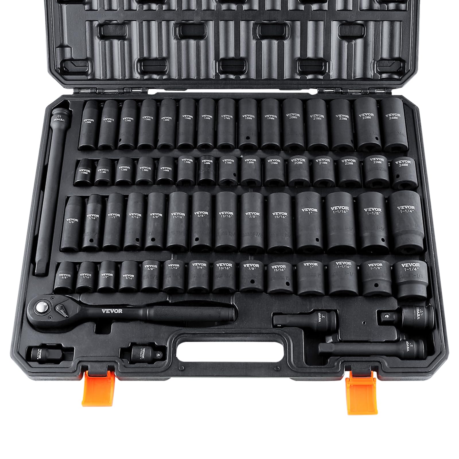 VEVOR 1/2" Drive Impact Socket Set 65 Piece SAE+Metric