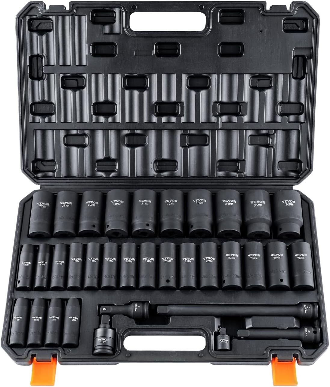 VEVOR 1/2" Drive Impact Socket Set 34 Piece Metric 8-36mm