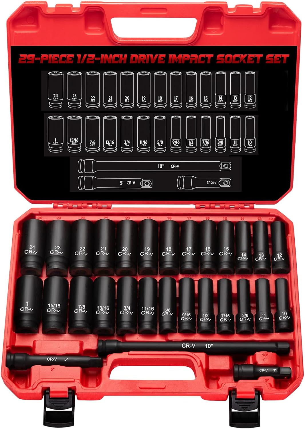 29-Piece 1/2" Drive Impact Socket Set SAE+Metric