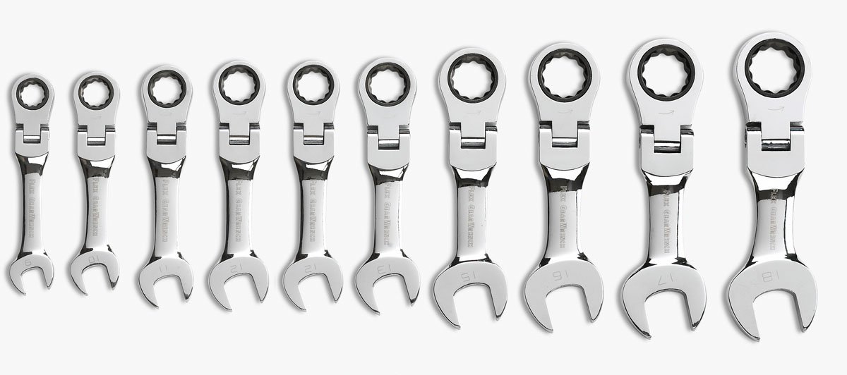 GEARWRENCH 10-Piece 12-Point Stubby Flex Head Ratcheting Wrench Set Metric 9550