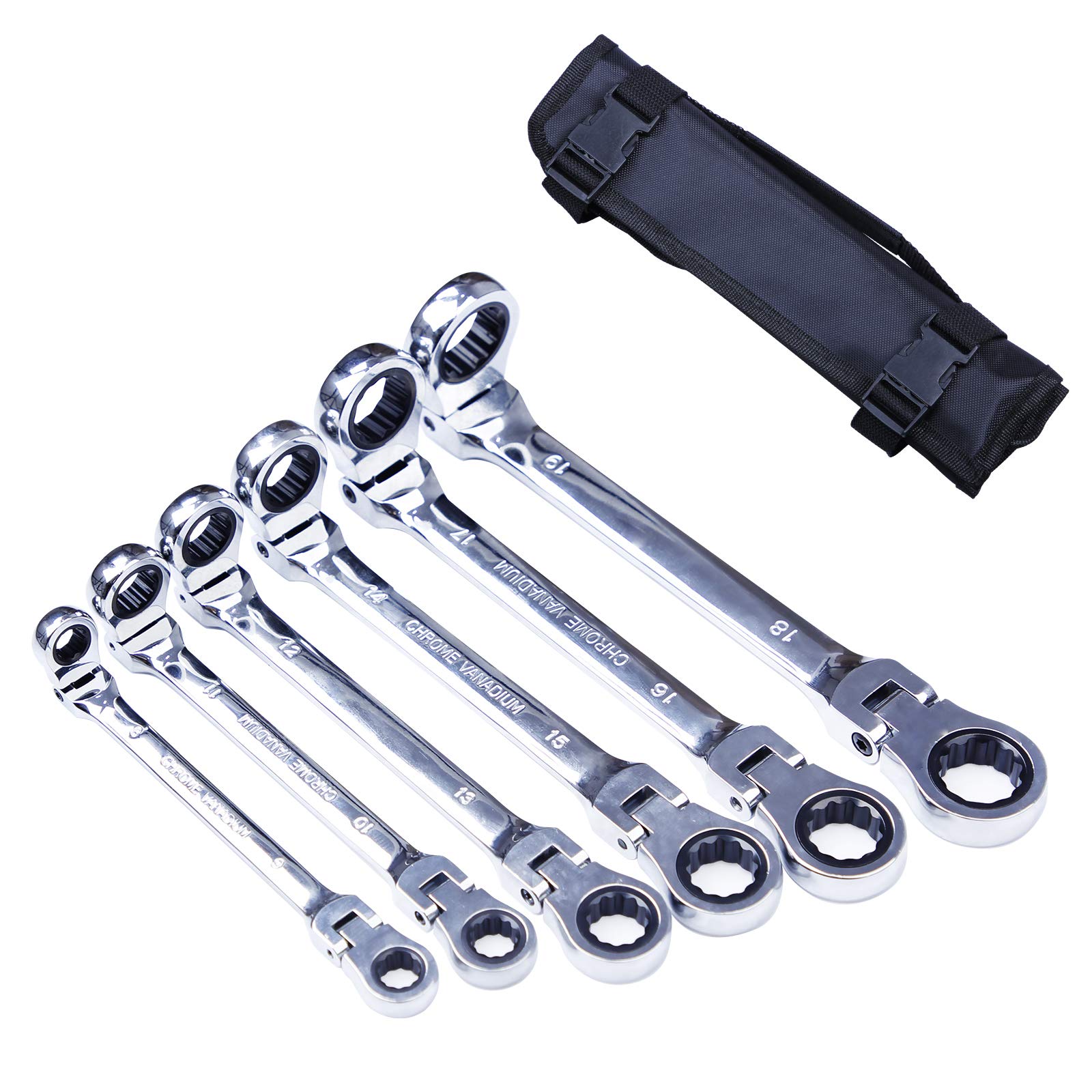 B4B Bang 4 Buck 6-Piece Metric Ratchet Wrench Set Double Box End Flex Head 8-19mm