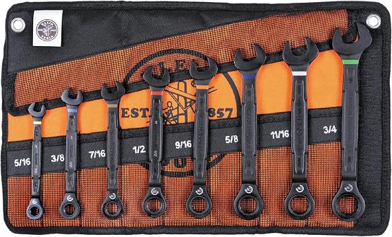 Klein Tools 69408G Ratcheting Combination Wrench Set SAE 8-Piece