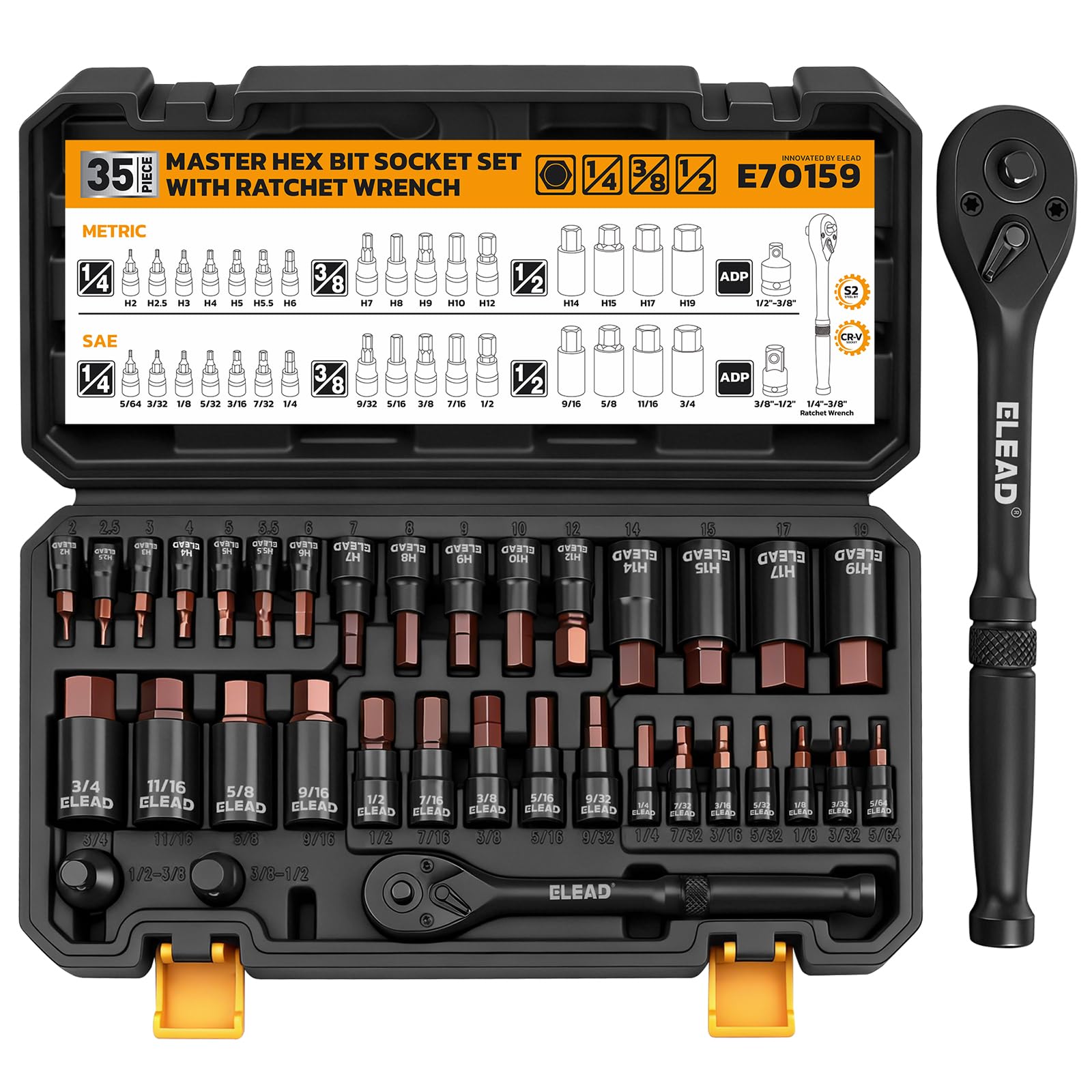 ELEAD 35-Piece Master Hex Bit Socket Set 1/4 3/8 1/2 Drive