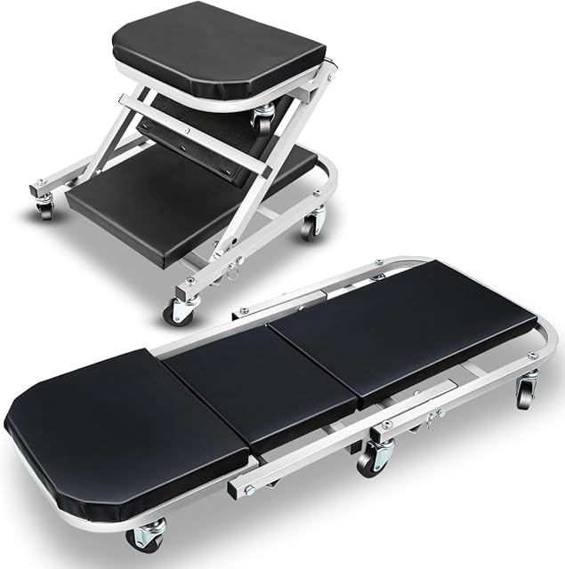 M-AUTO Foldable Z Creeper 2-in-1 Rolling Creeper & Seat 36 Inch