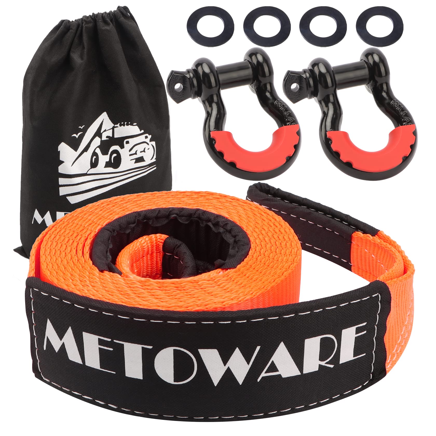 METOWARE Heavy Duty Tow Strap Recovery Kit 3 inch x 20ft 35,000lbs