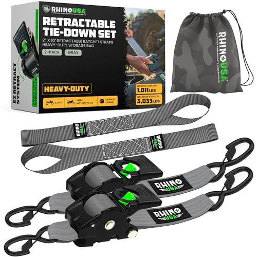 Rhino USA Retractable Ratchet Straps 2-Pack 2 inch x 10 ft 3,033lb