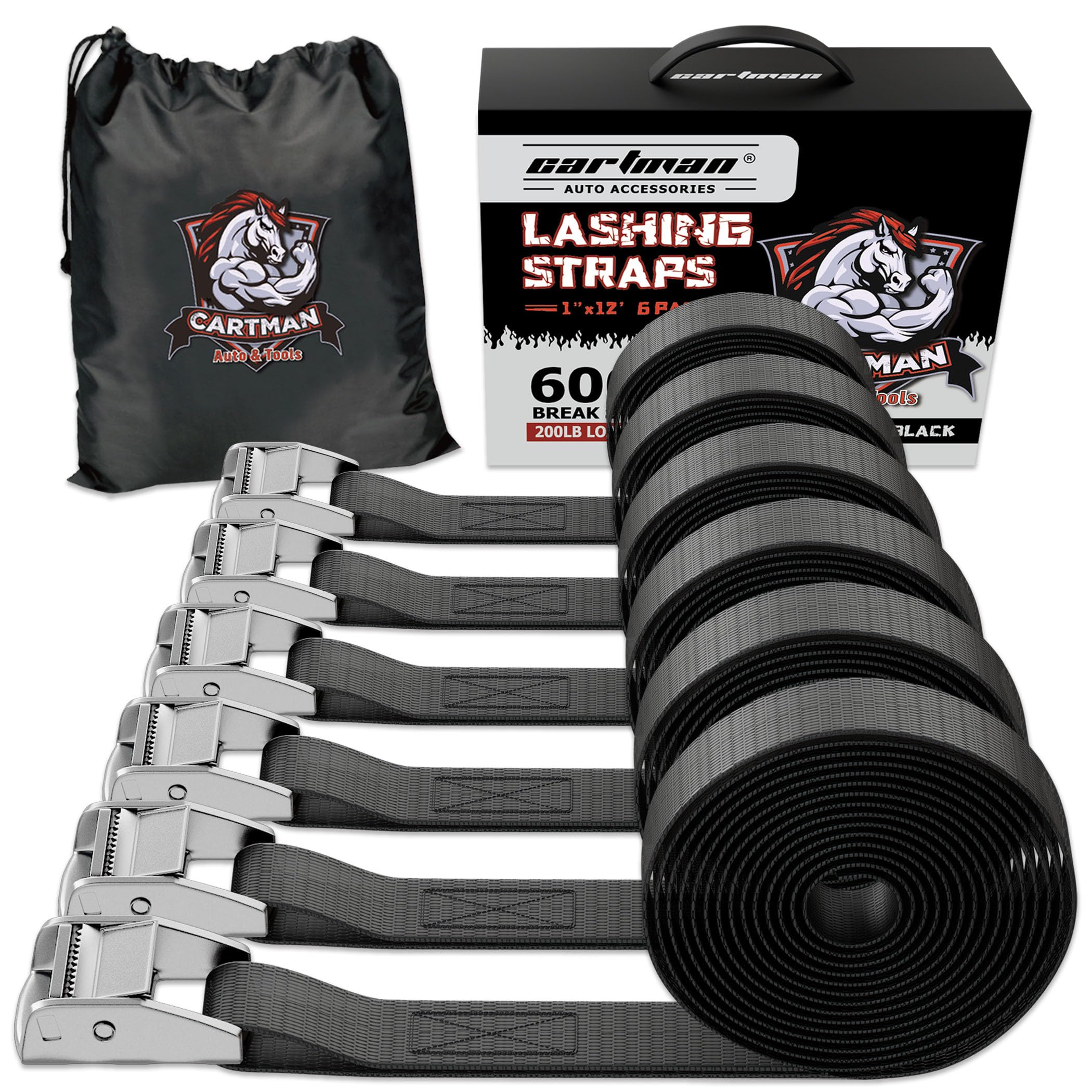 Cartman 1 inch x 12 ft Lashing Straps Cargo Tie-Down 6pk