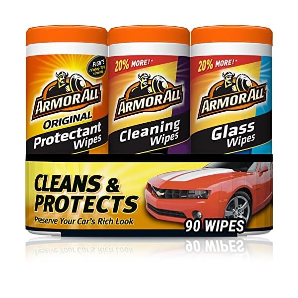 Armor All Protectant, Glass and Cleaning Wipes, 30 Count Each (Pack of 3)