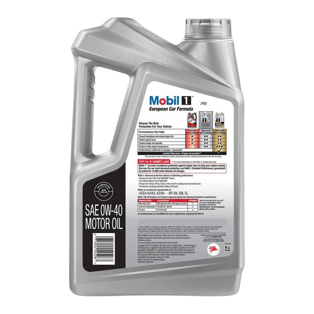 Mobil 1 European Car Formula Full Synthetic Motor Oil 0W-40, 5 Quart