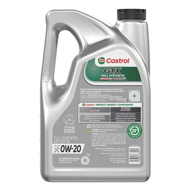 Castrol GTX Full Synthetic 0W-20 Motor Oil, 5 Quarts