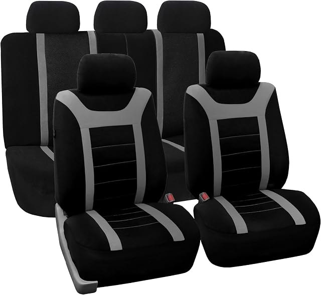 FH Group Full Set Cloth Car Seat Covers, Universal Fit, Black