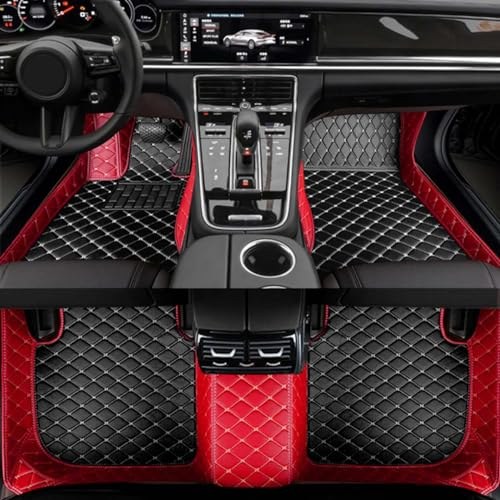 DASHUAI Custom Full Coverage All Weather Car Floor Mats, Leather, 3D Red and Black