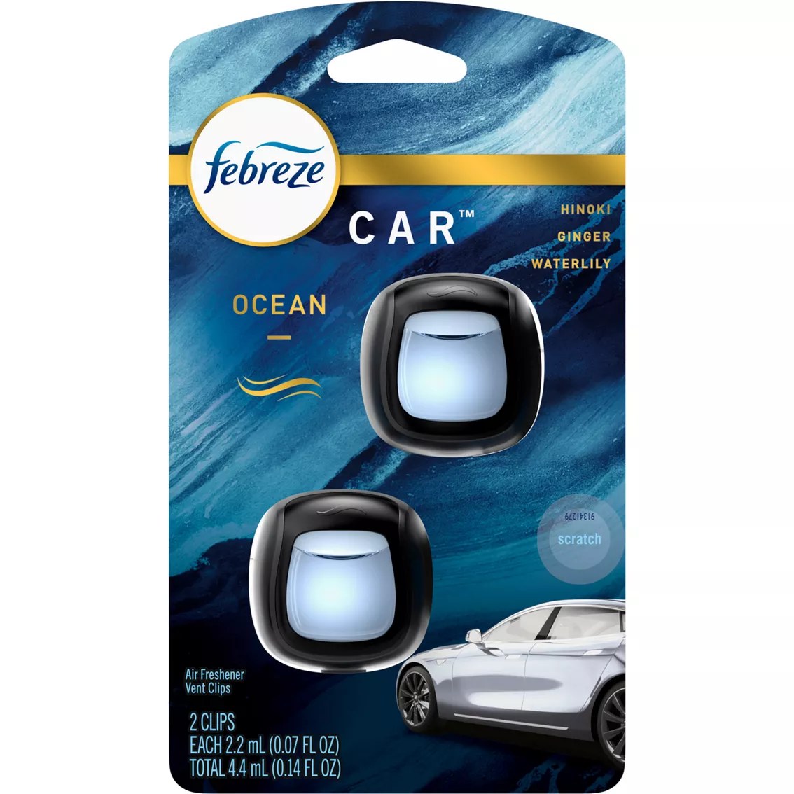 Febreze Car Ocean Scent Air Freshener Vent Clip, 0.07 oz, Pack of 4