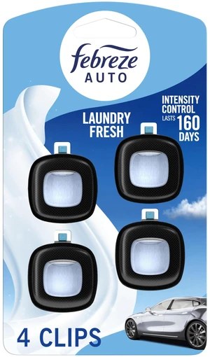 Febreze Car Laundry Fresh Scent Air Freshener Vent Clip, 0.07 oz, Pack of 4