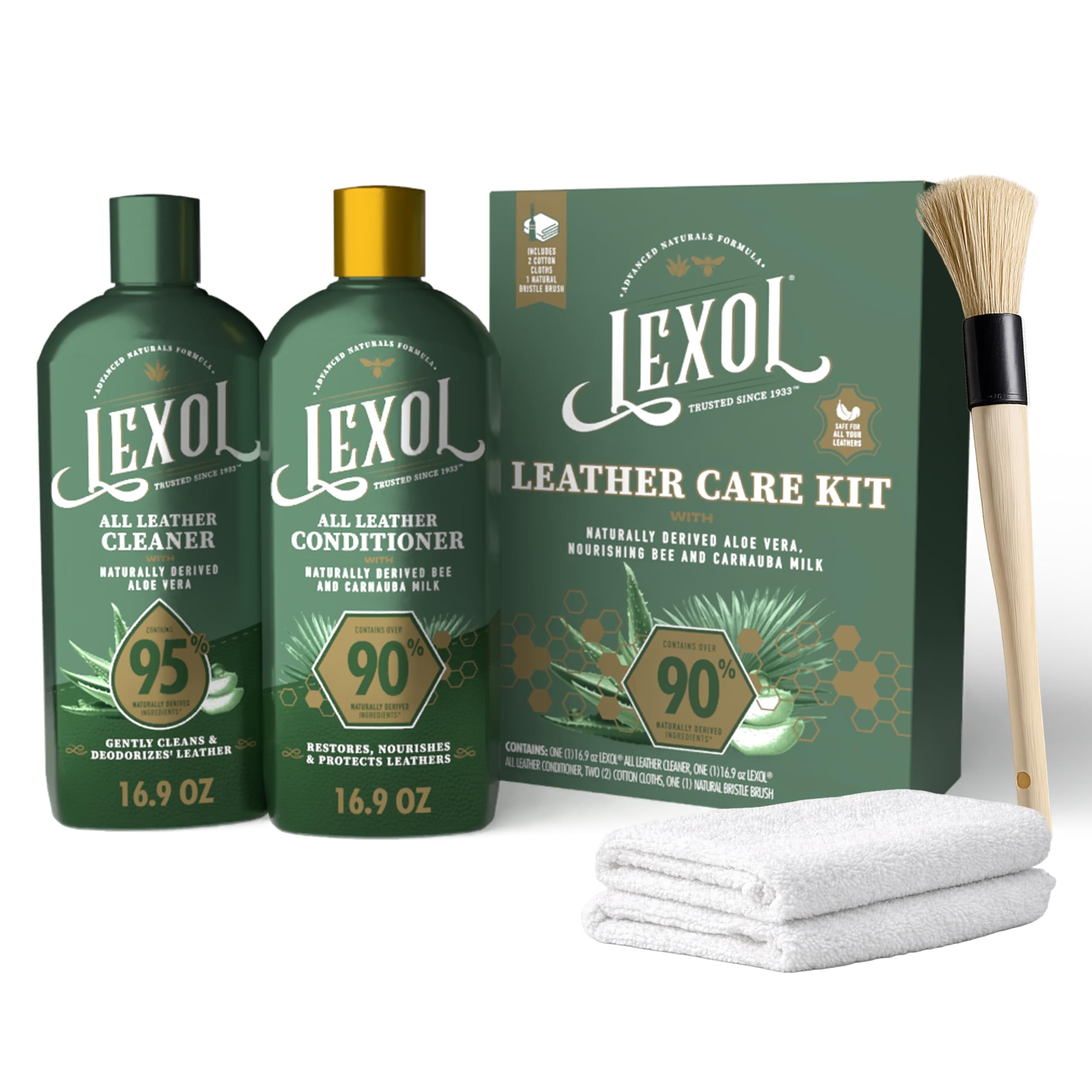 Lexol Leather Care Kit with All Leather Cleaner, Conditioner, 2 Cloths and Brush, 5 Piece