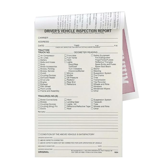 J.J. Keller Detailed Driver's Vehicle Inspection Report (DVIR) Books — 5-Pack