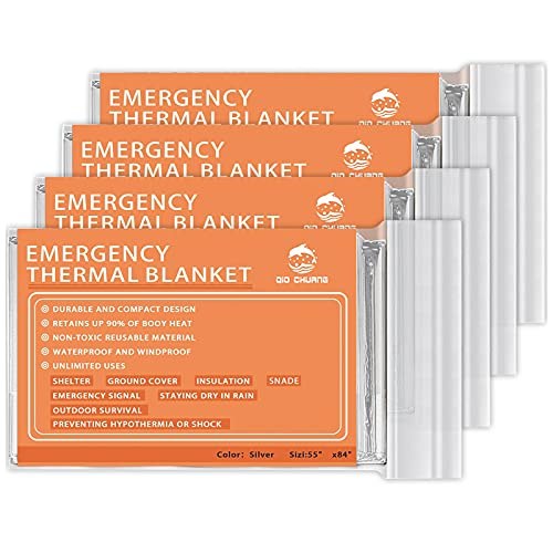 QIO CHUANG Emergency Mylar Thermal Blankets, 4-Pack