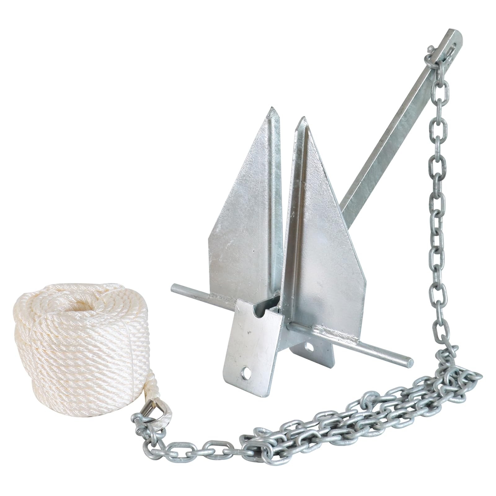 JY PERFORMANCE Boat Anchor Kit for 8-16 ft Boat, 5 lb Galvanized Fluke Anchor with Chain, Rope and Shackles