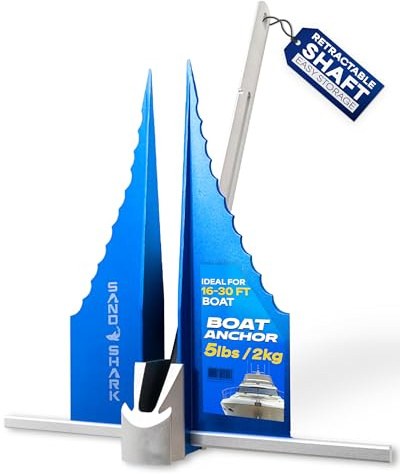 SandShark Premium Fluke Anchor, Retractable Shaft, Under 5 lbs, for Boats to 30 ft