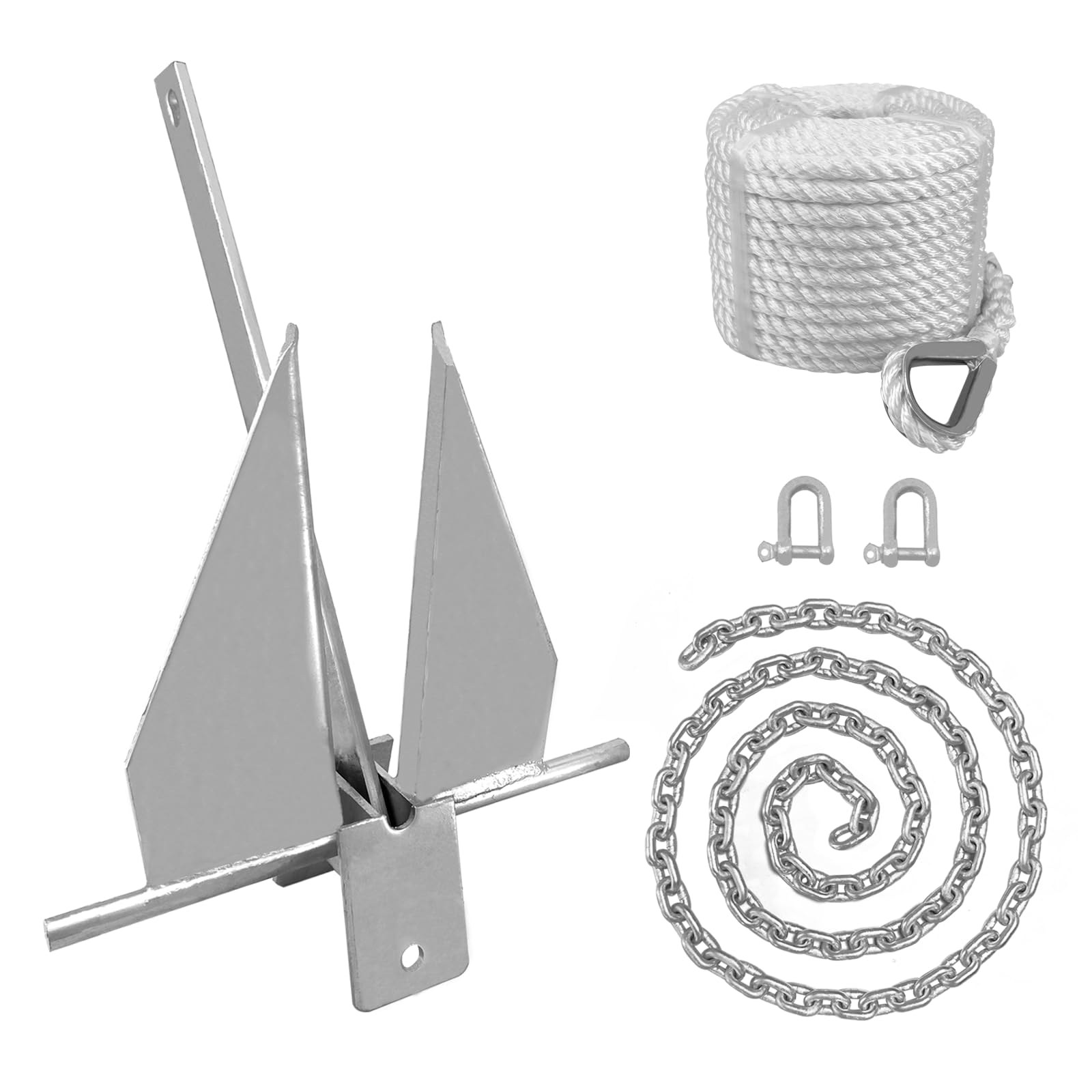 8.5lb Heavy Boat Anchor Kit, Fluke Design with Chain and 75FT Rope, for 15'-25' Boats