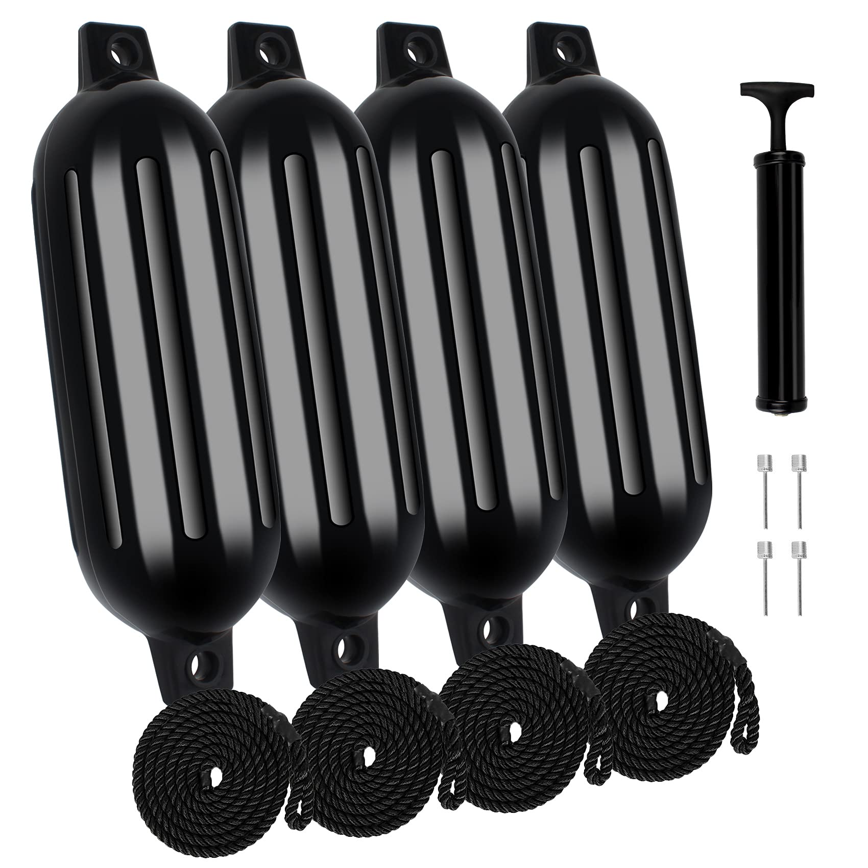 Inflatable Vinyl Boat Fenders — 4-Pack with Lines