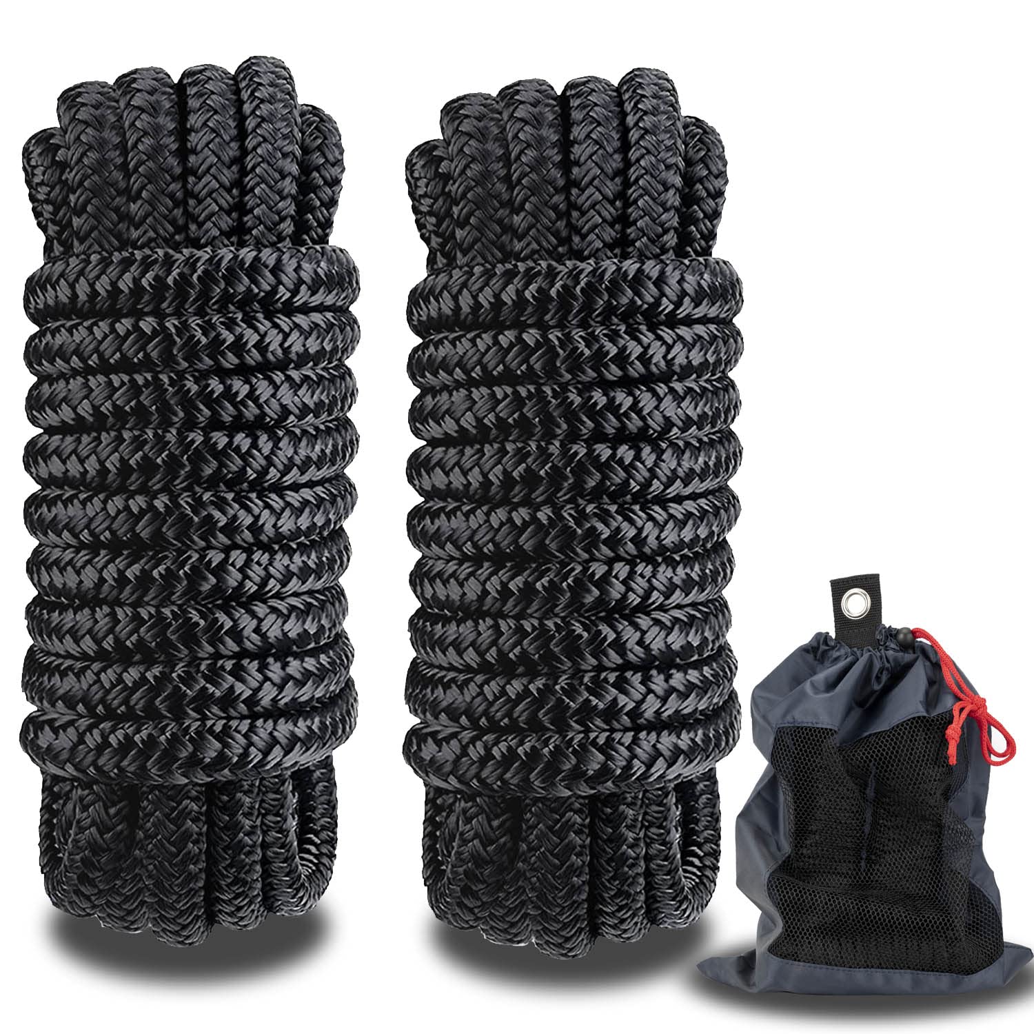 Double-Braided Nylon Dock Lines — 1/2" × 15 ft, 4-Pack