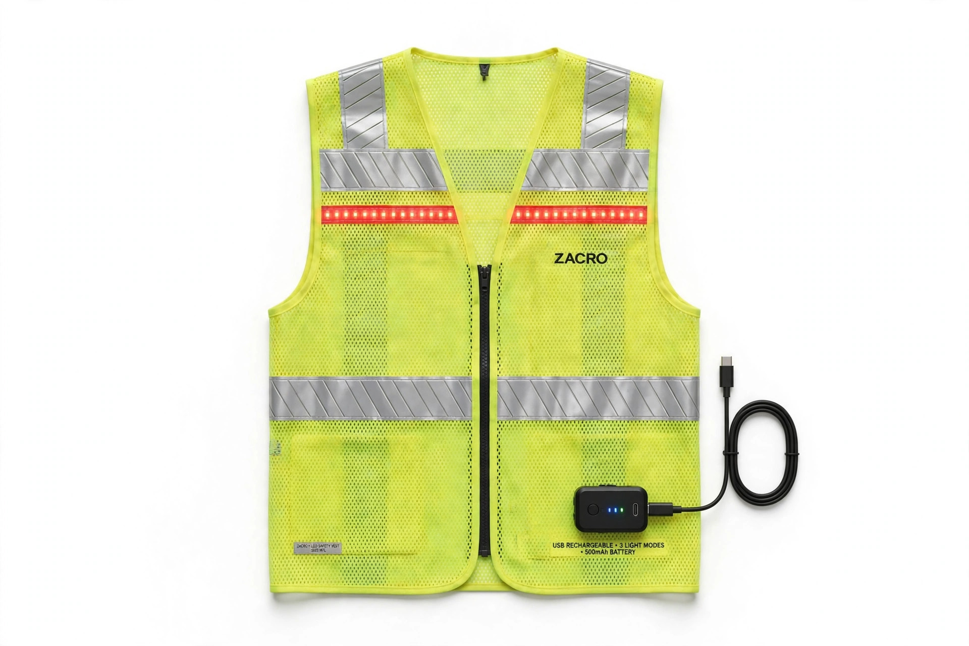 Zacro LED Reflective Vest — USB Rechargeable
