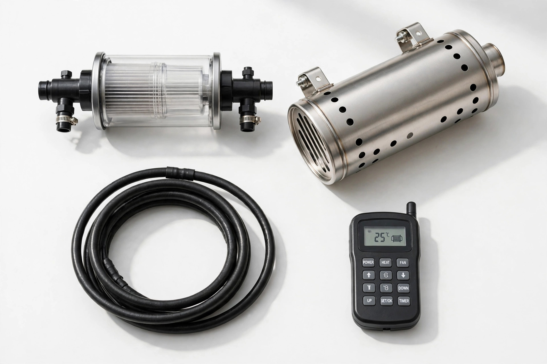 Diesel Heater Accessories Kit — Fuel Filter, Silencer & Remote