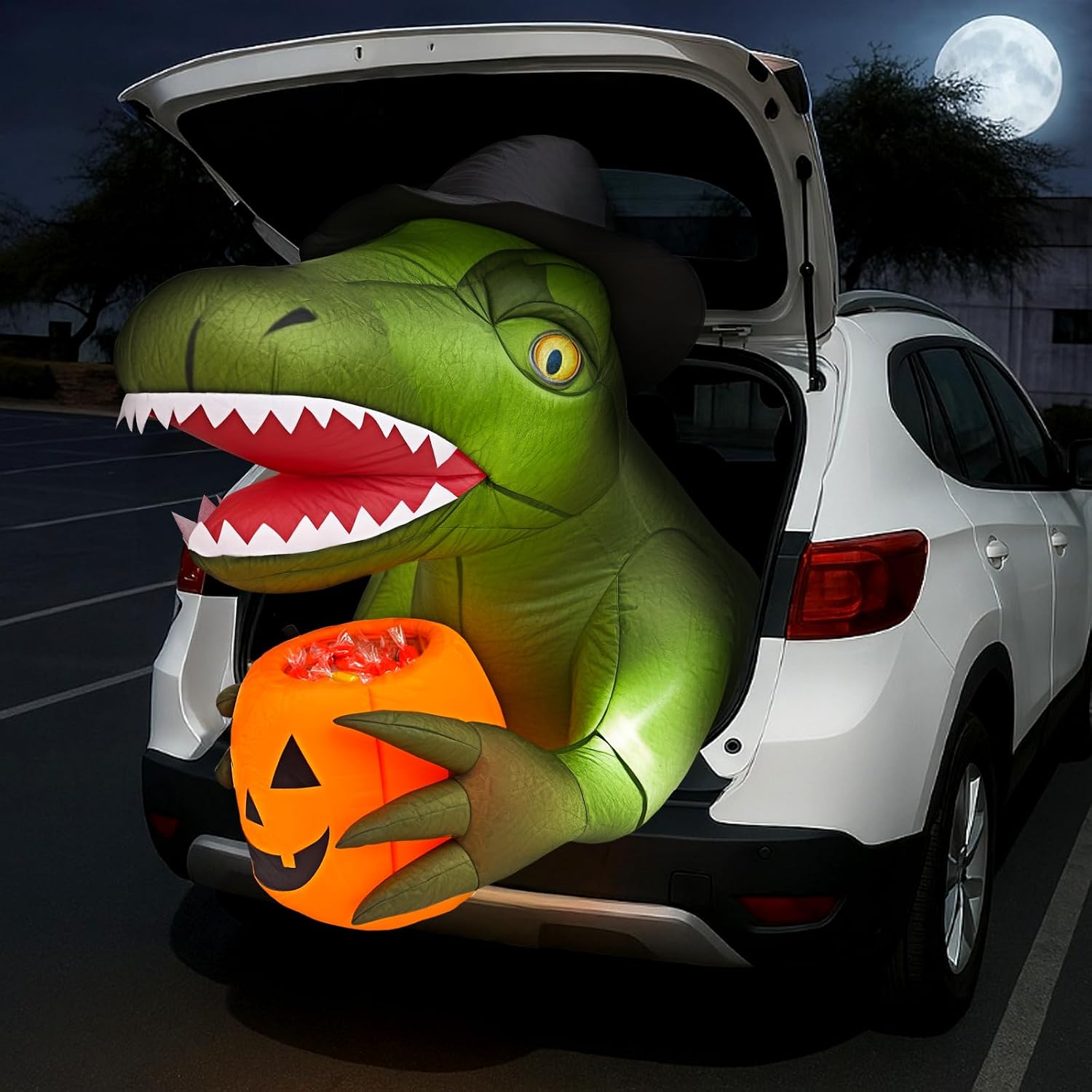 Minetom 3.44FT Animated Dinosaur Trunk or Treat Inflatable with LEDs (12V Car Plug)