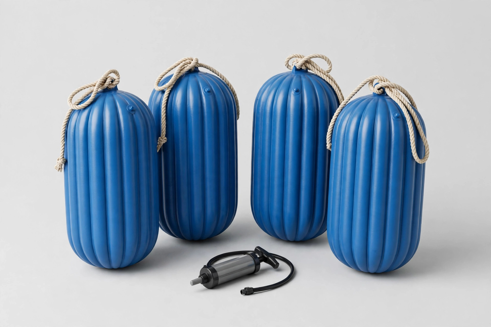 Dreizack Boat Fenders — 4 Pack with Ropes and Pump